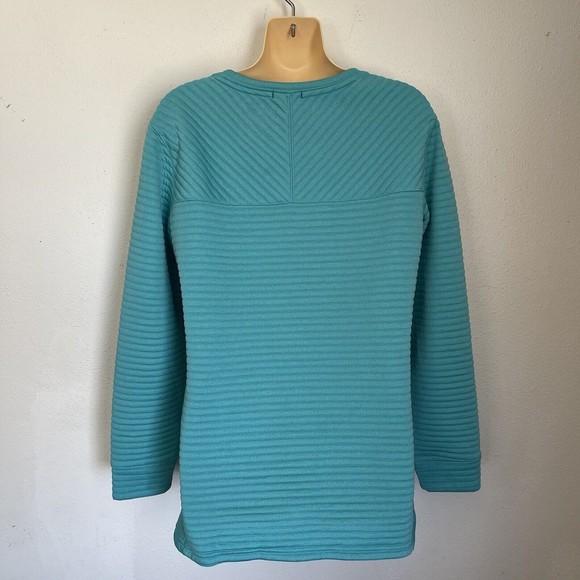 LL Bean Teal Ribbed Long Sleeve Pullover Sweatshirt Women’s Size Small W/Pockets - Picture 3 of 7